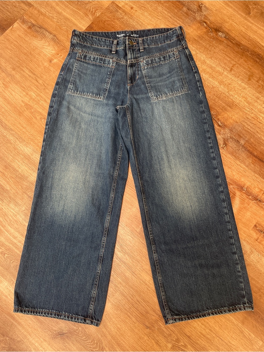 Old Navy Womens Baggy Wide Leg Jeans Patch Pockets High Rise Size 12 Blue